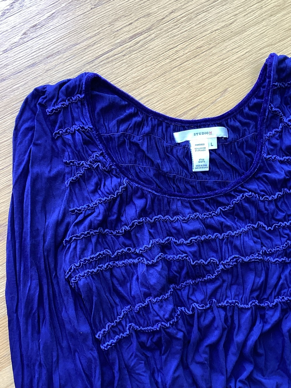 Studio M Cobalt Blue Smocked Long-Sleeve Top - Picture 3 of 5